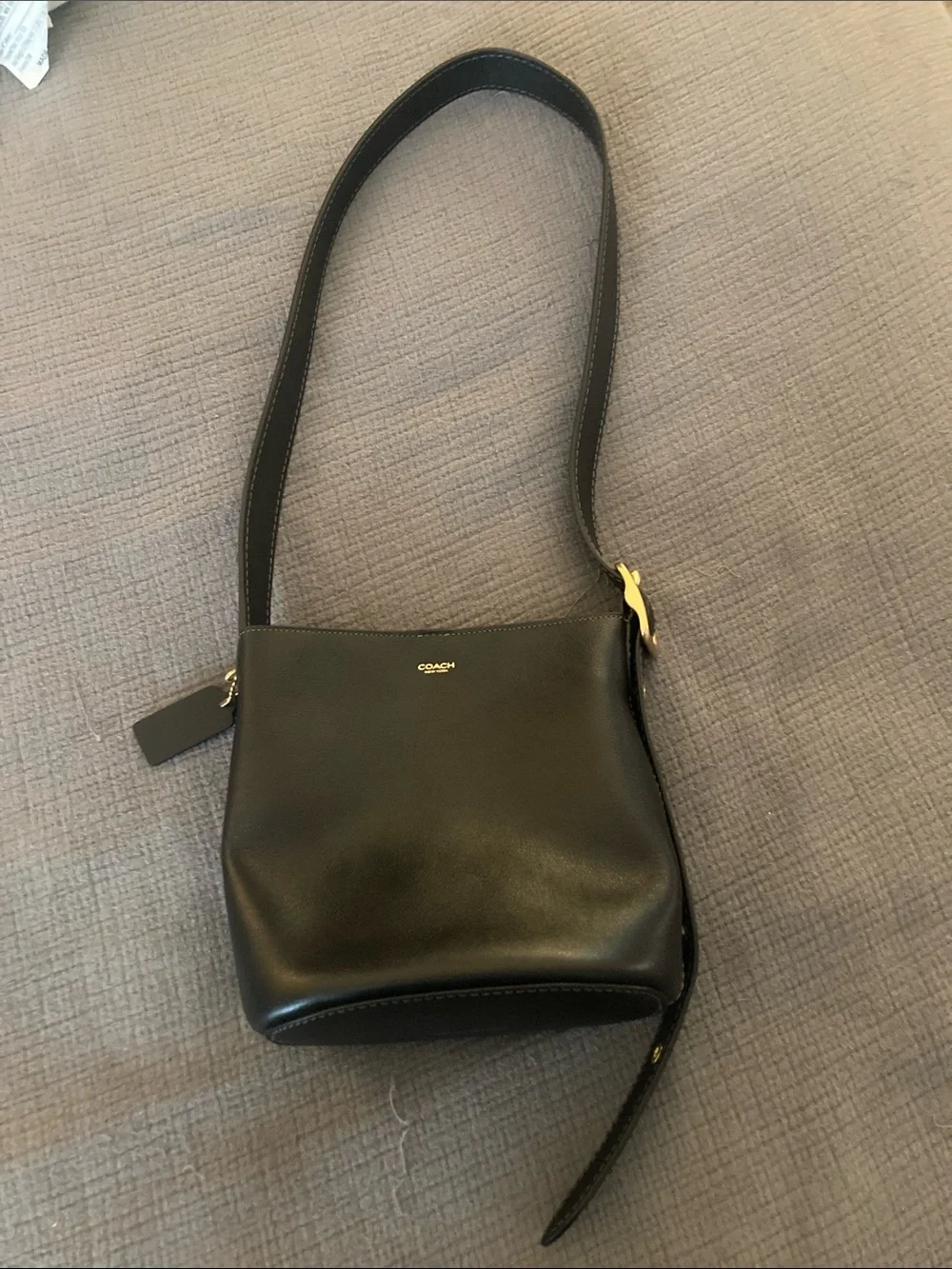 Coach Black Leather Shoulder Bucket Bag with Gold Hardware